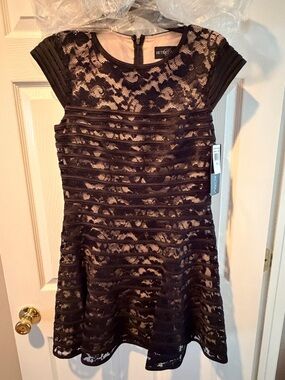 Betsey Johnson Black Lace Overlay Nude Lining Fit & Flare Dress